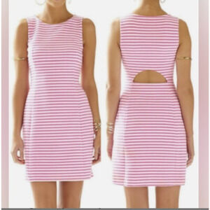Lily Pulitzer Women's Medium Dress Sleeveless A-Line Pink White Striped Keyhole
